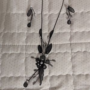 Black Floral Necklace and Earrings Set